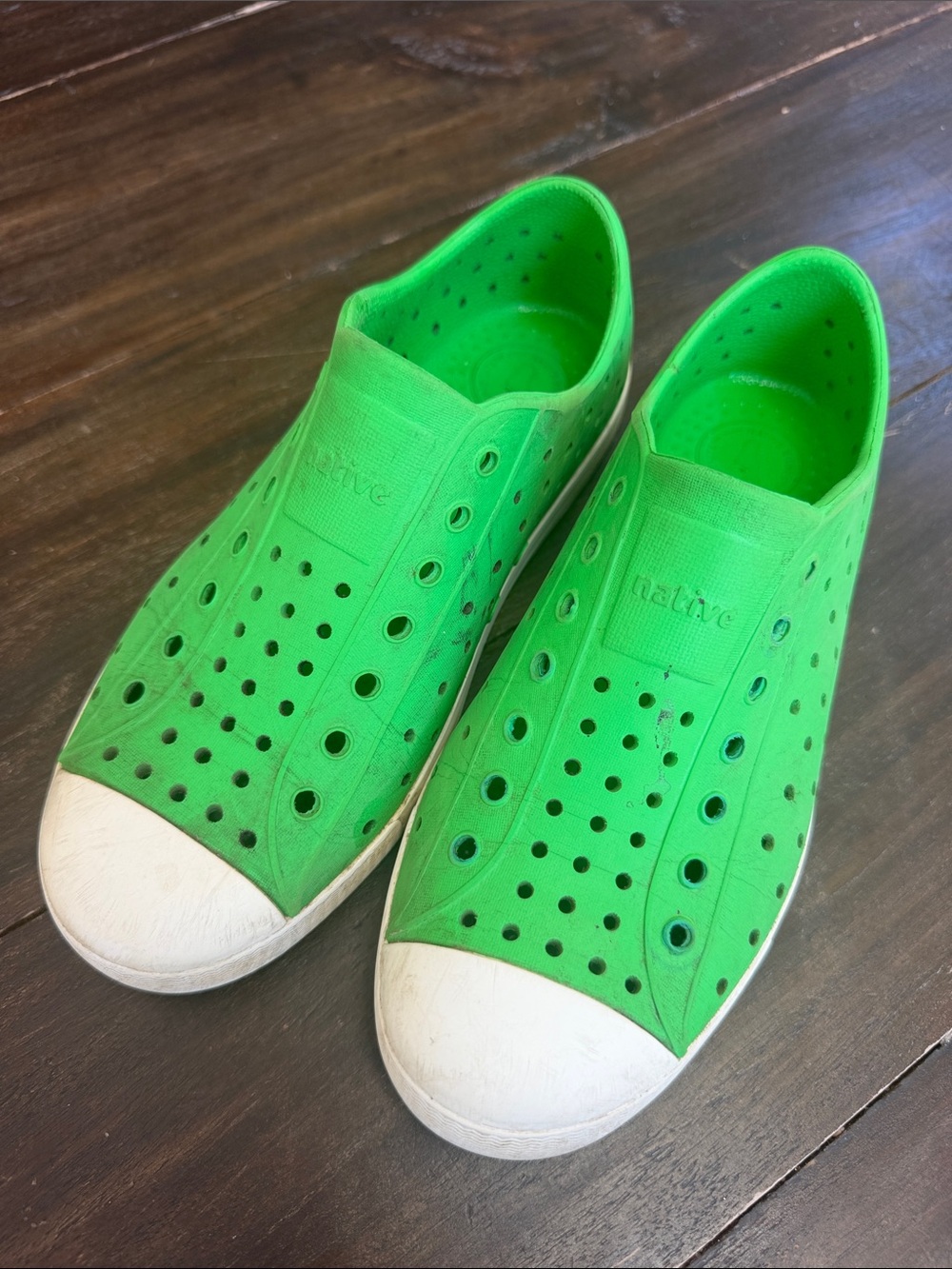 Native Kids Slip-On Water Shoes in Green with White Toe